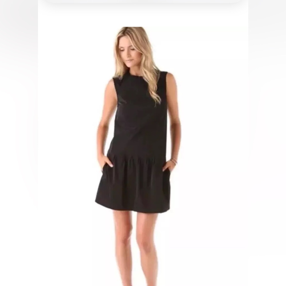 Diane Von Furstenberg DVF Black Maeryn Poplin Drop Waist Pleated Mini Dress XS
